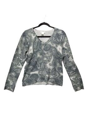 Kenar Sweater Womens Large Gray Paisley Cashmere Long Sleeve Pullover